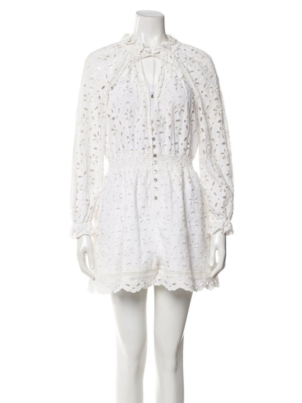 Zimmermann White Eyelet Lace Long-Sleeve Romper